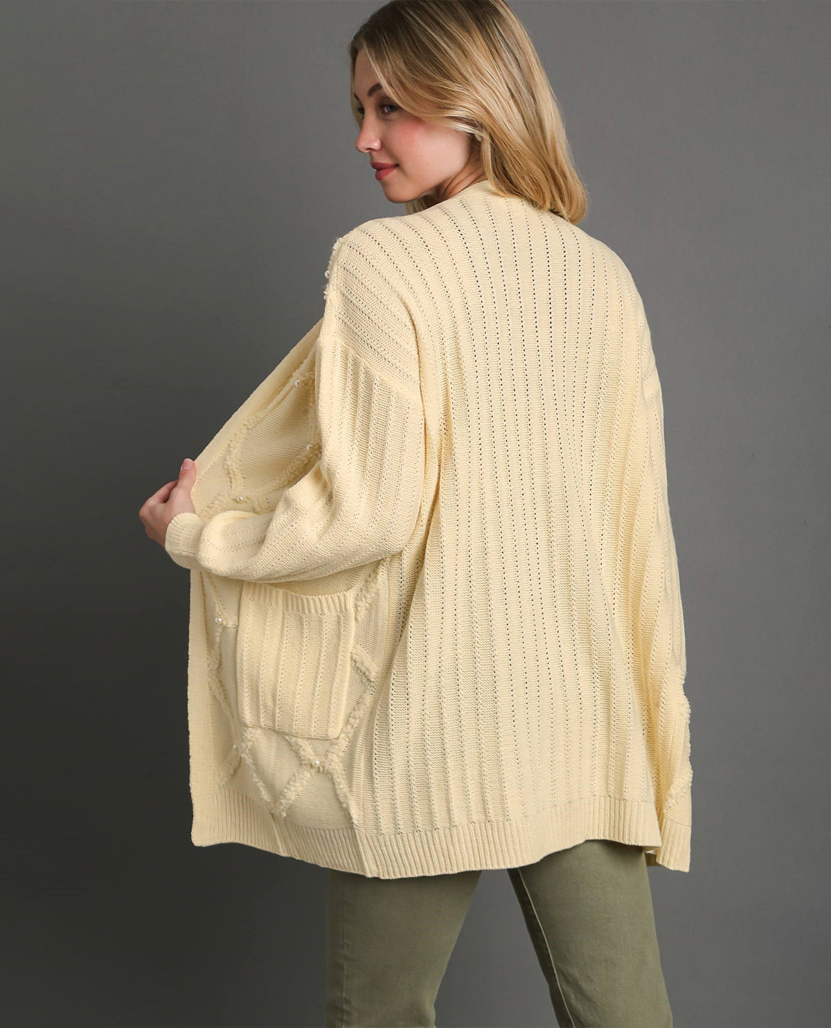 Umgee Cable Knit Open Front Cardigan Sweater