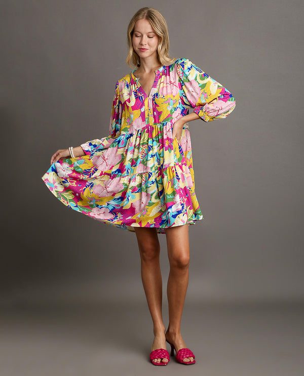 Mixed Print Tiered Dress