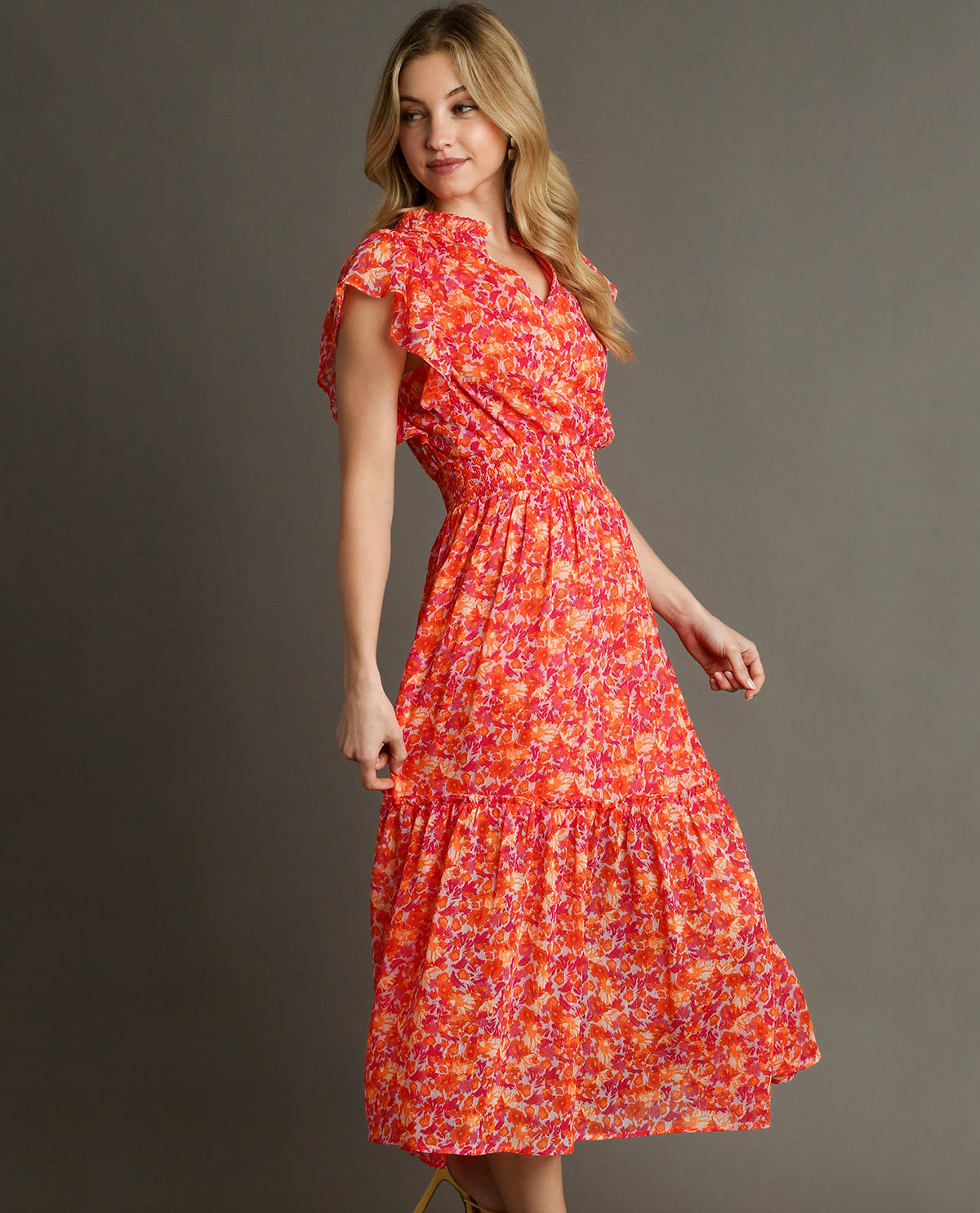Lurex Metallic Floral Print Maxi Dress
