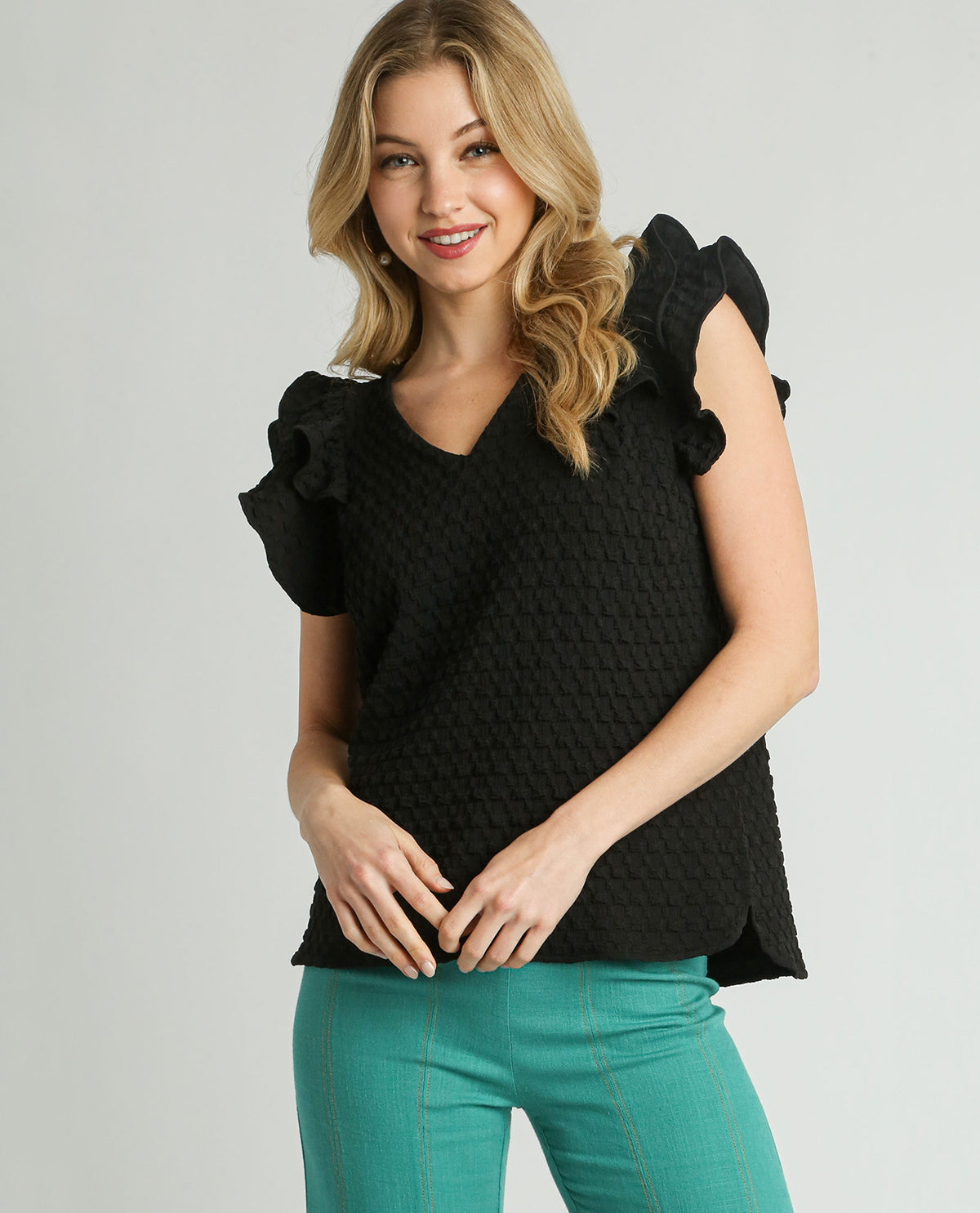 Textured Jacquard V-Neck Top