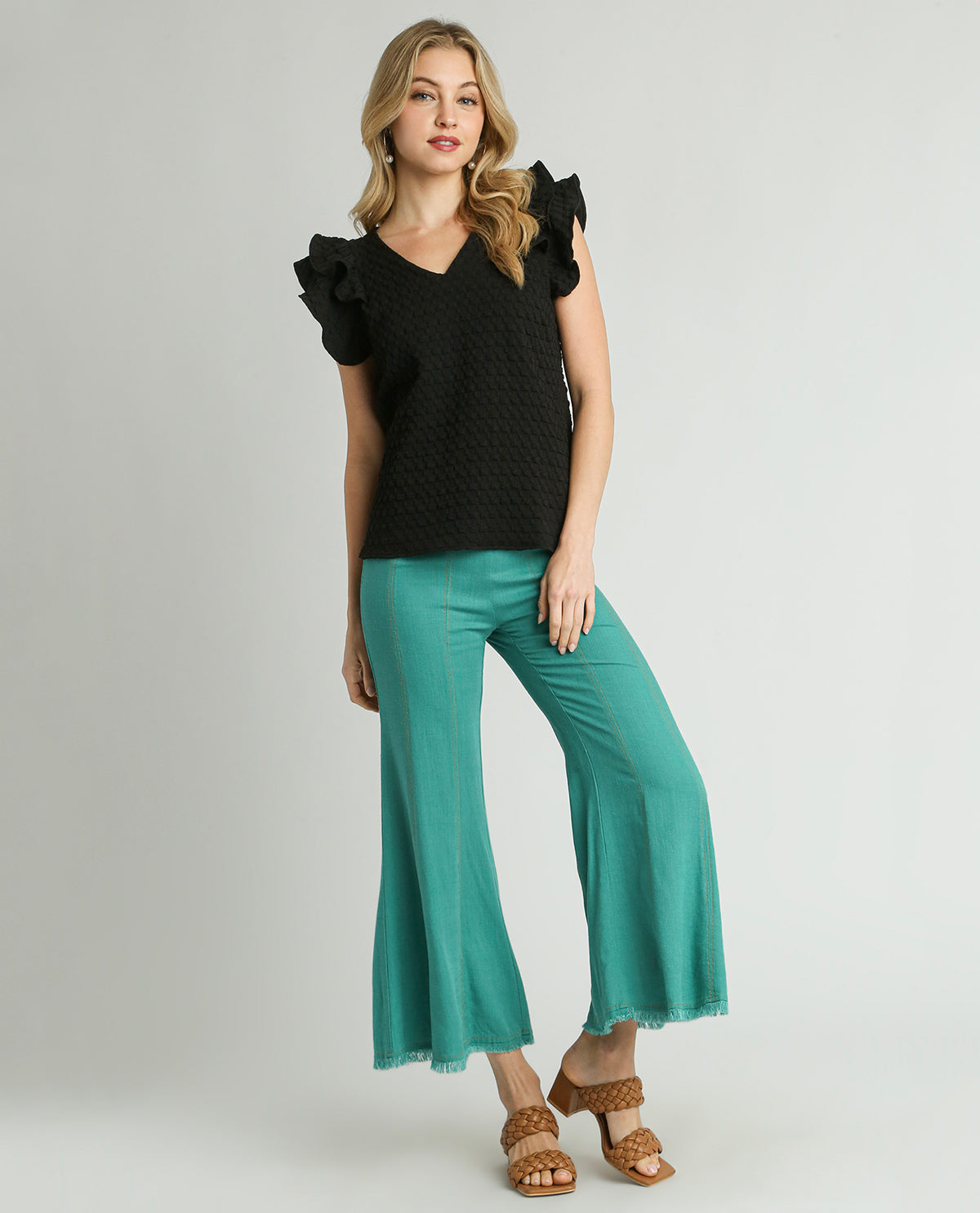 Textured Jacquard V-Neck Top