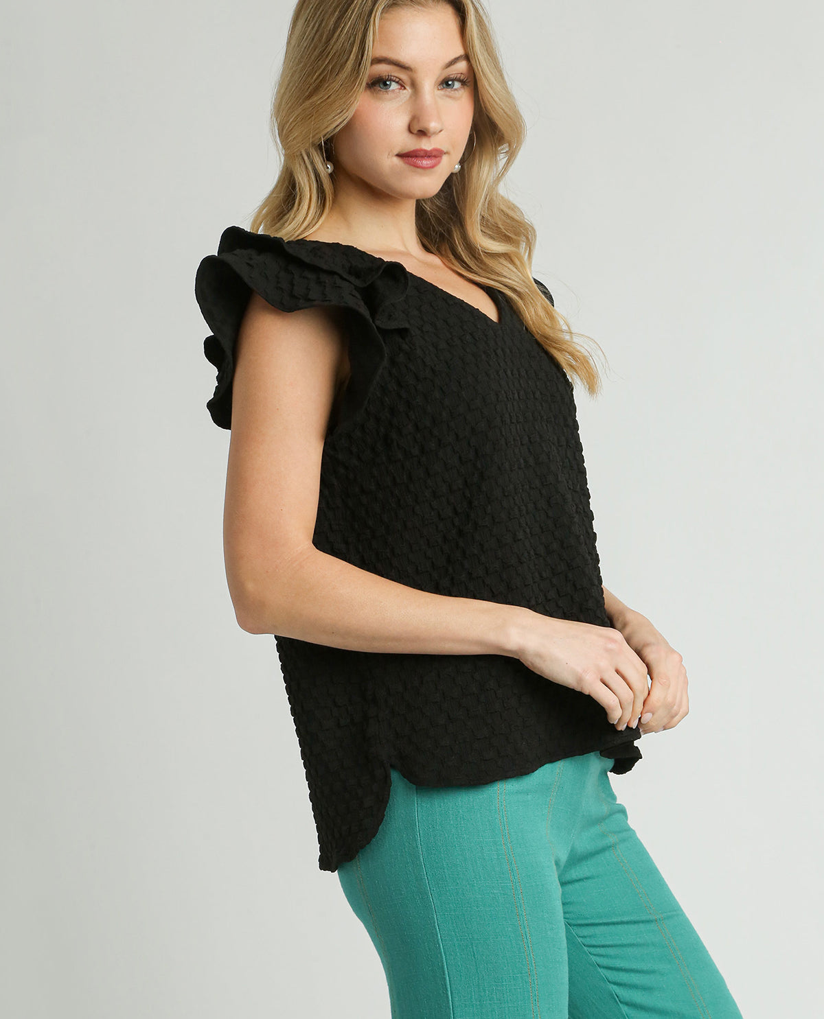 Textured Jacquard V-Neck Top