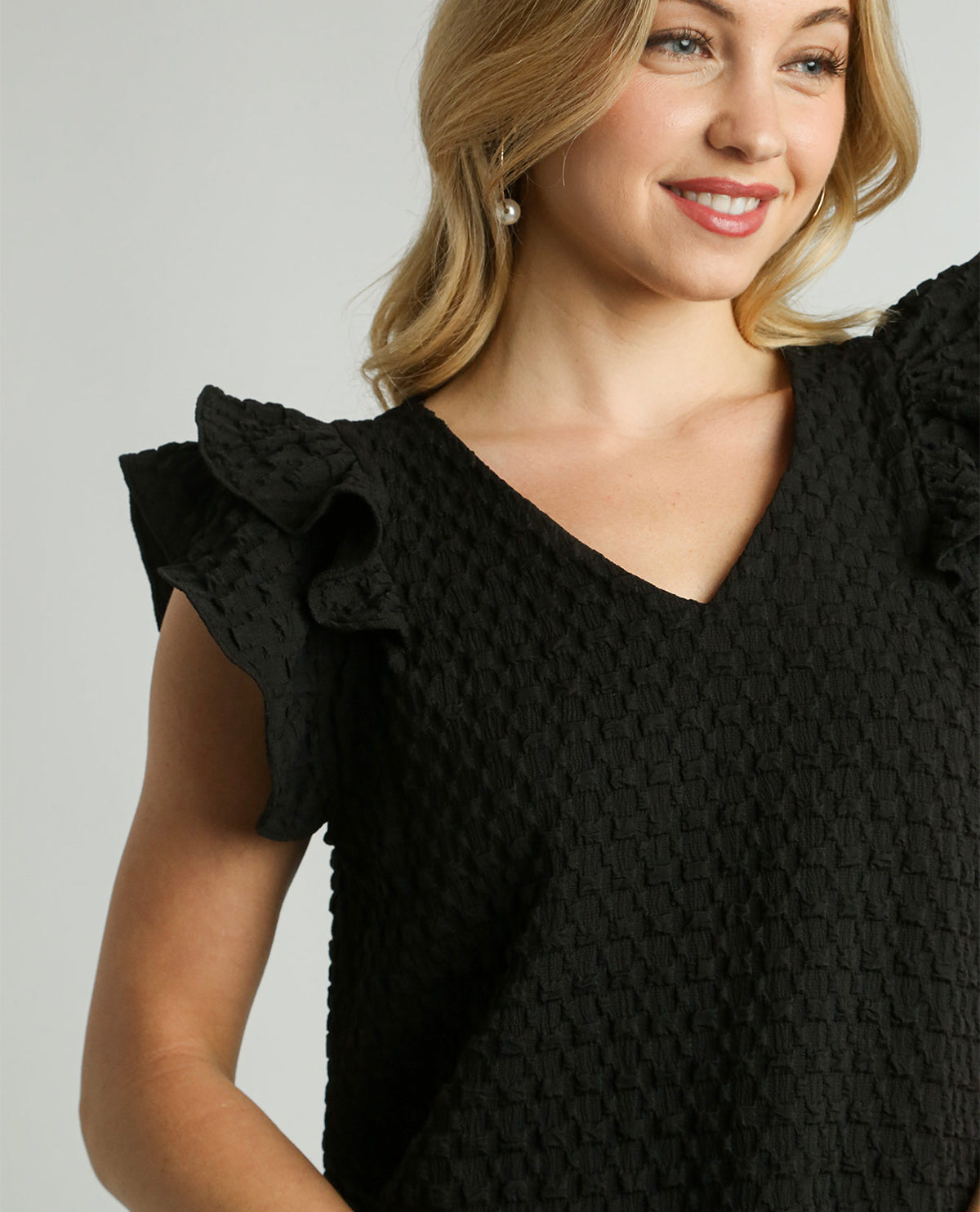 Textured Jacquard V-Neck Top