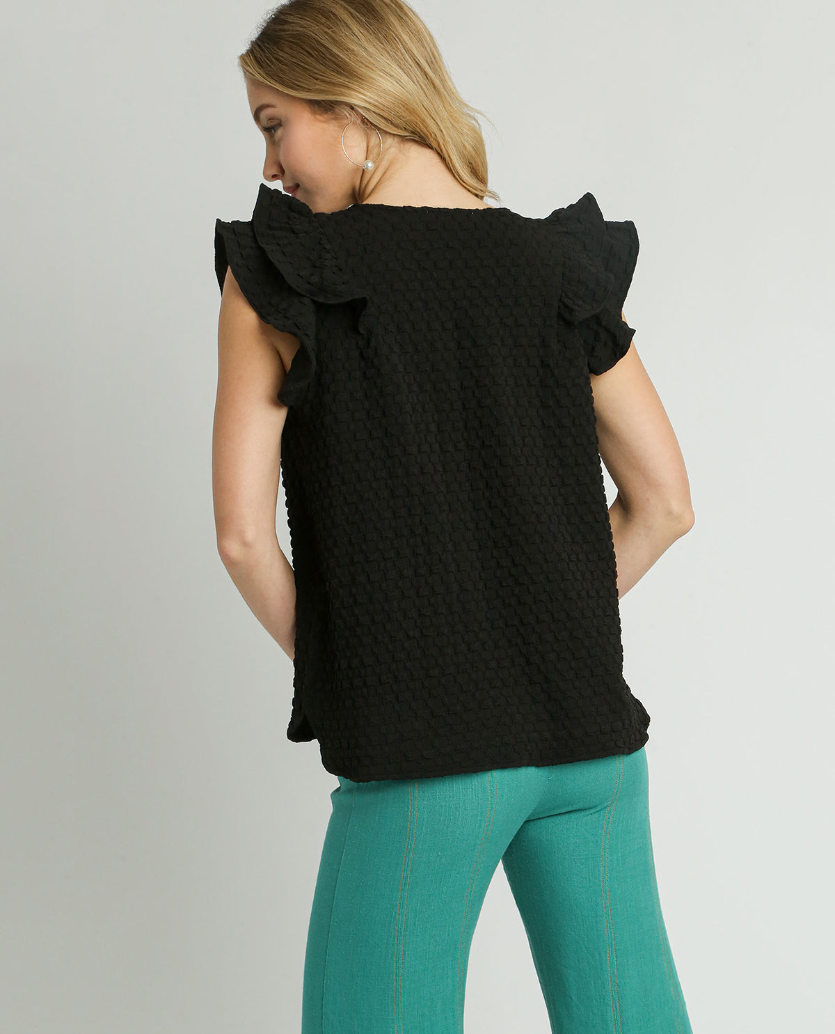 Textured Jacquard V-Neck Top