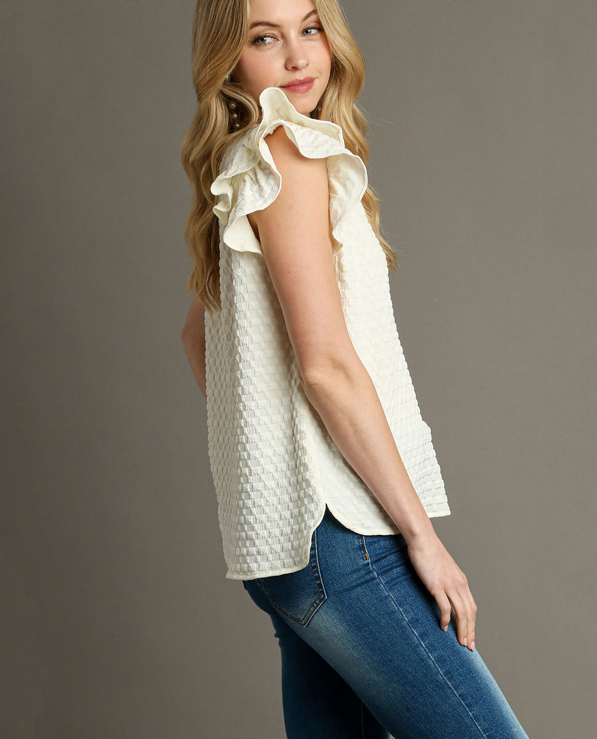 Textured Jacquard V-Neck Top