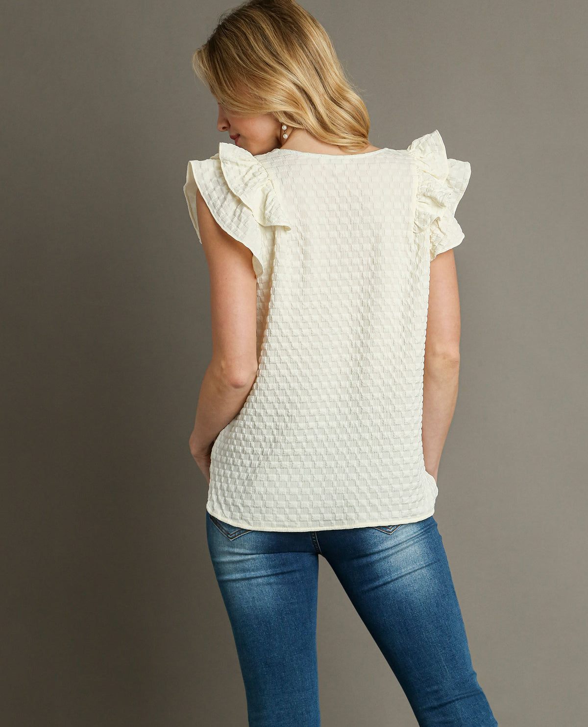 Textured Jacquard V-Neck Top