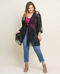 PLUS Floral Lace Open Front Kimono