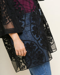 PLUS Floral Lace Open Front Kimono