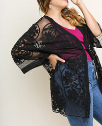 PLUS Floral Lace Open Front Kimono