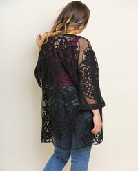 PLUS Floral Lace Open Front Kimono