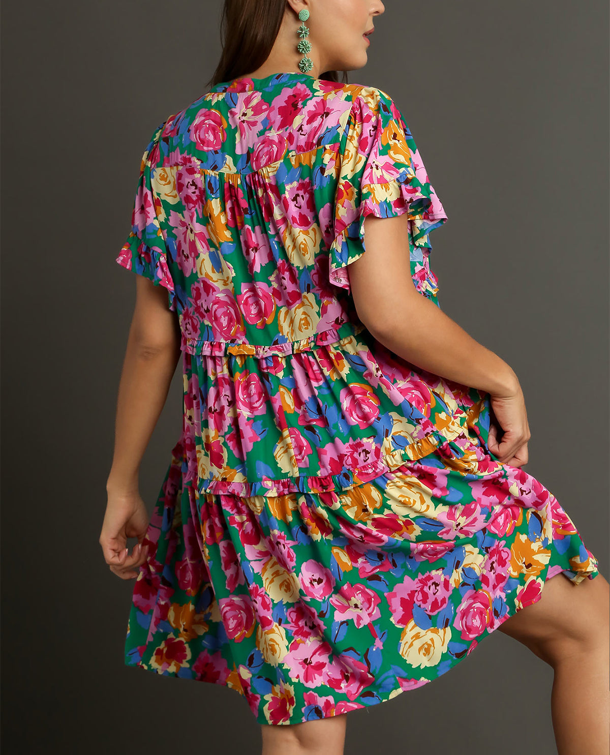 PLUS Floral Ruffle Trim Tiered Dress