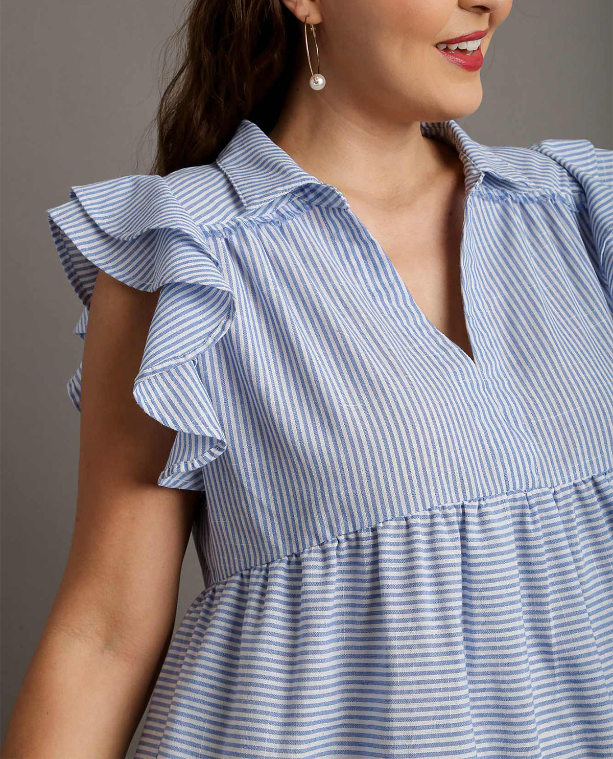 PLUS V-Neck Collared Dress with Ruffle Sleeve