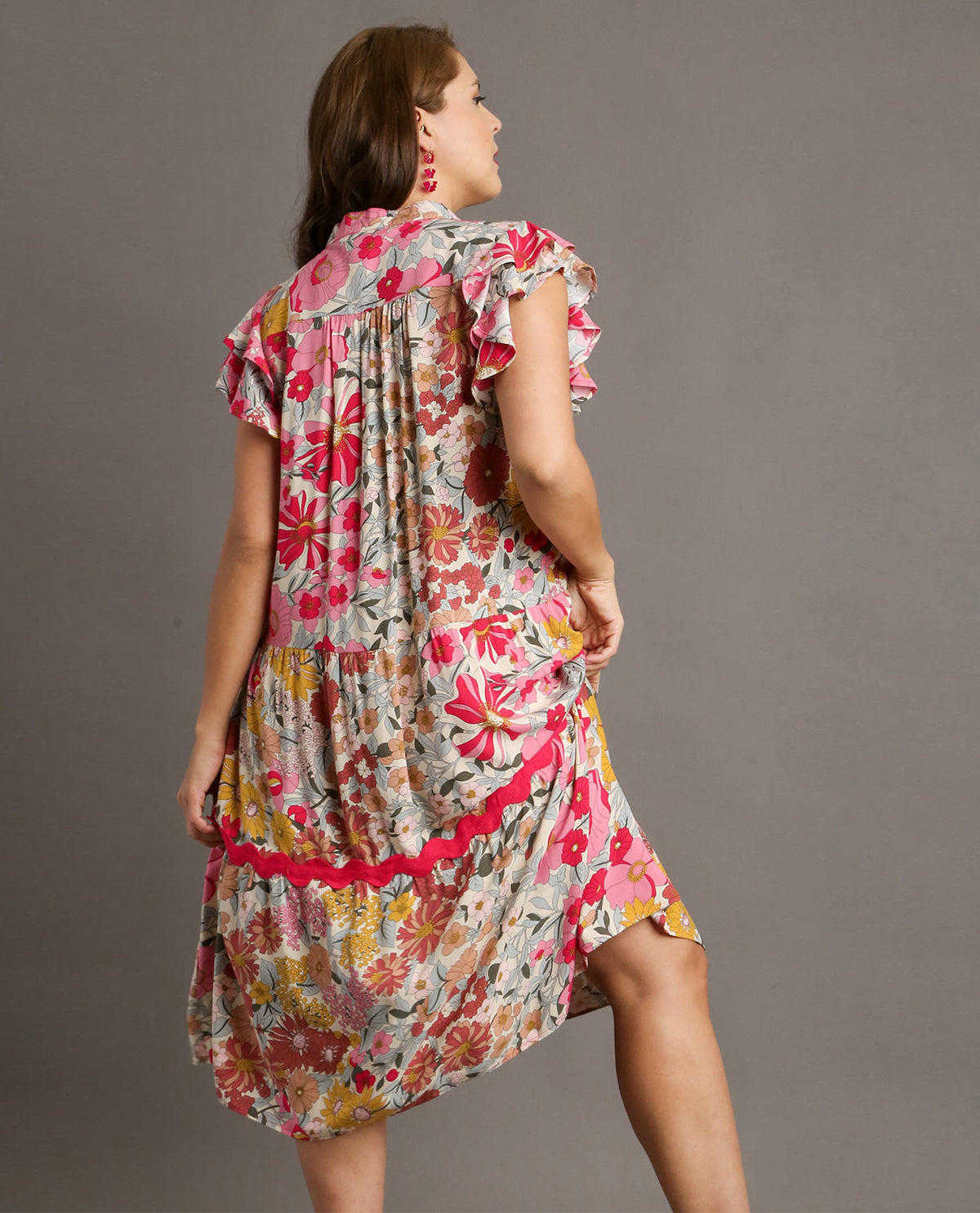 PLUS Floral Ruffle Sleeve Midi Dress