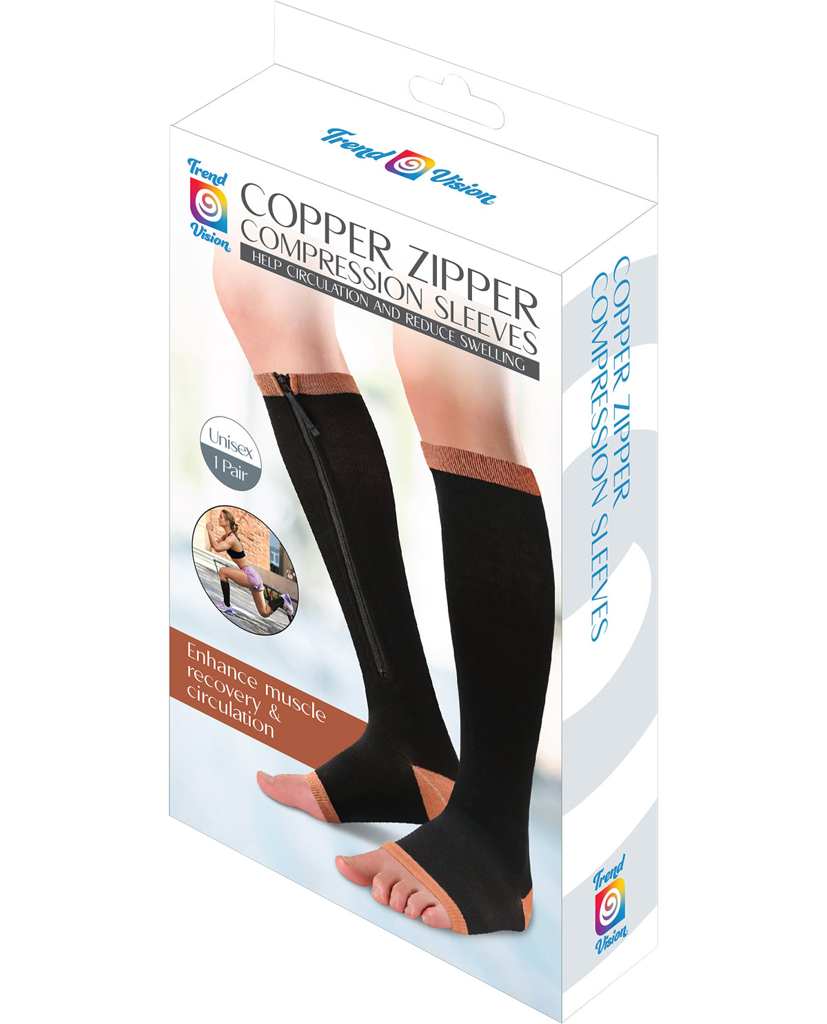 Trend Vision Copper & Zipper Leg Compression Sleeves - 1 Pair