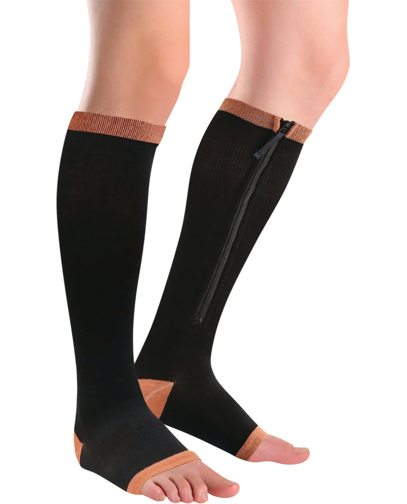 Trend Vision Copper & Zipper Leg Compression Sleeves - 1 Pair