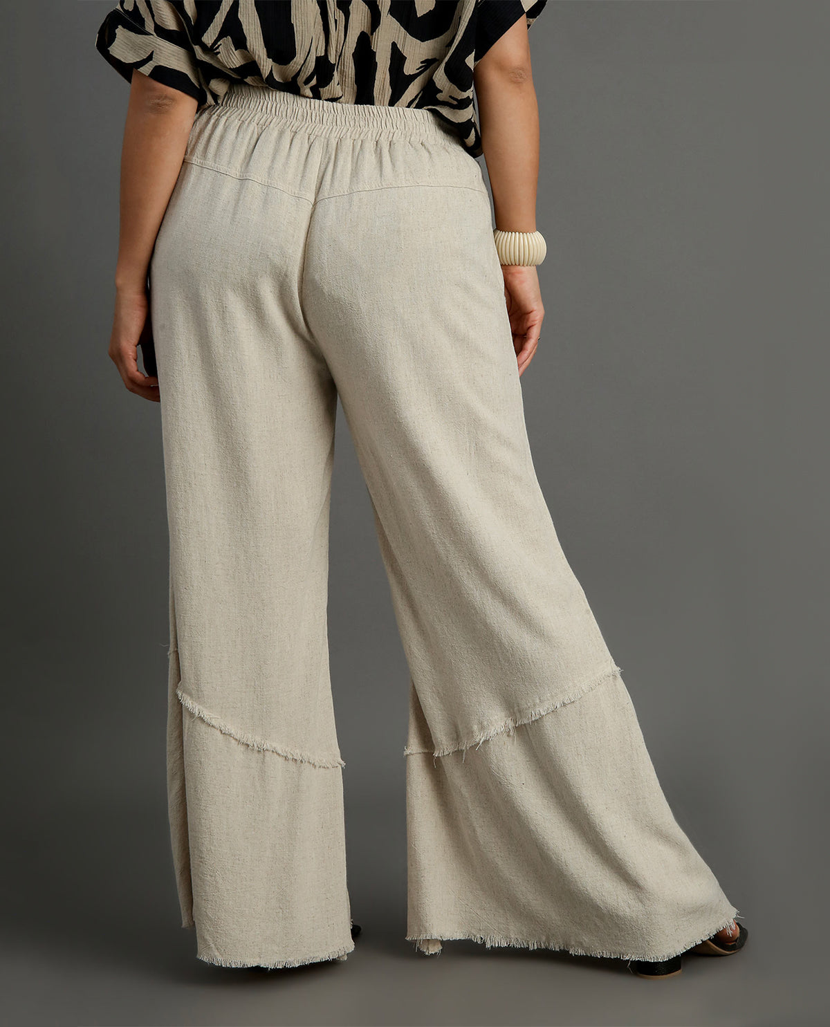 Umgee Plus Wide Leg Linen Pant with Side Pockets and Fray Details