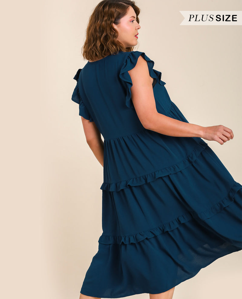 PLUS Ruffle Tiered Midi Dress