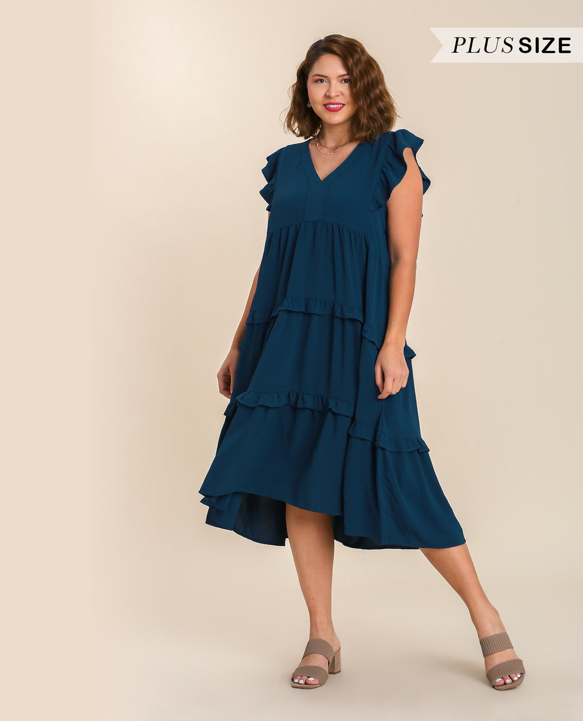 PLUS Ruffle Tiered Midi Dress