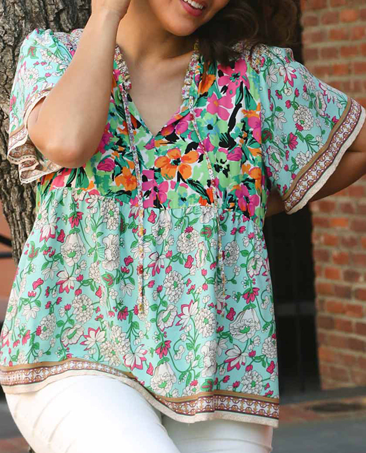 PLUS Mixed Print Boxy Cut Top