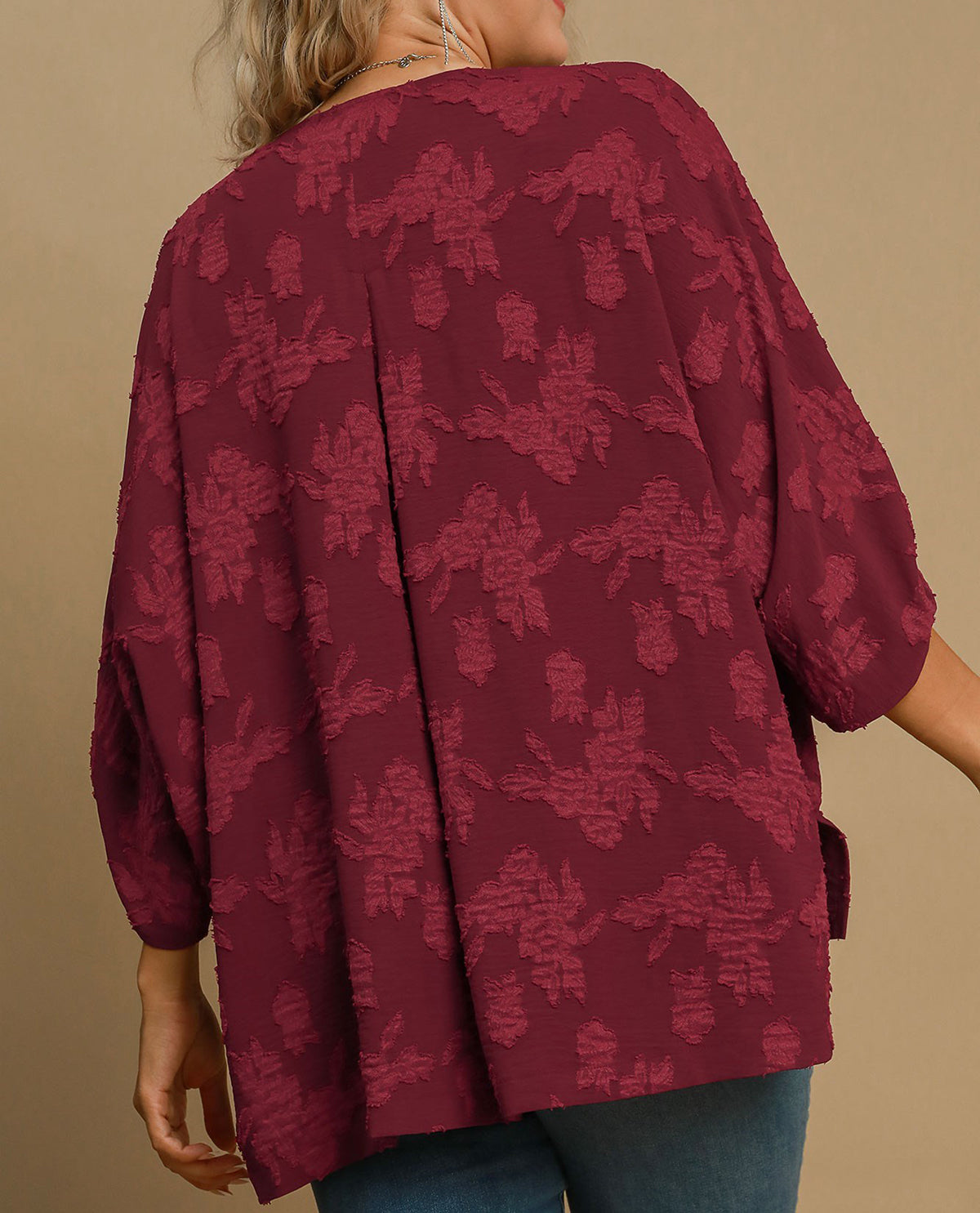 Plus Burnout V-Neck Oversized Floral Top