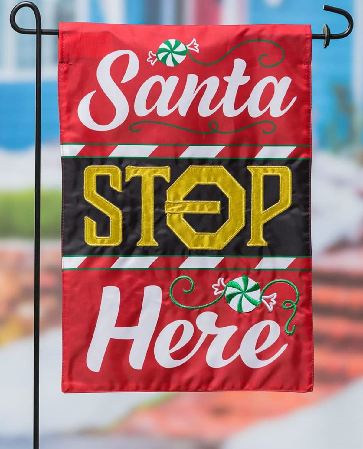 Classic Santa Stop Here Suede Garden Flag