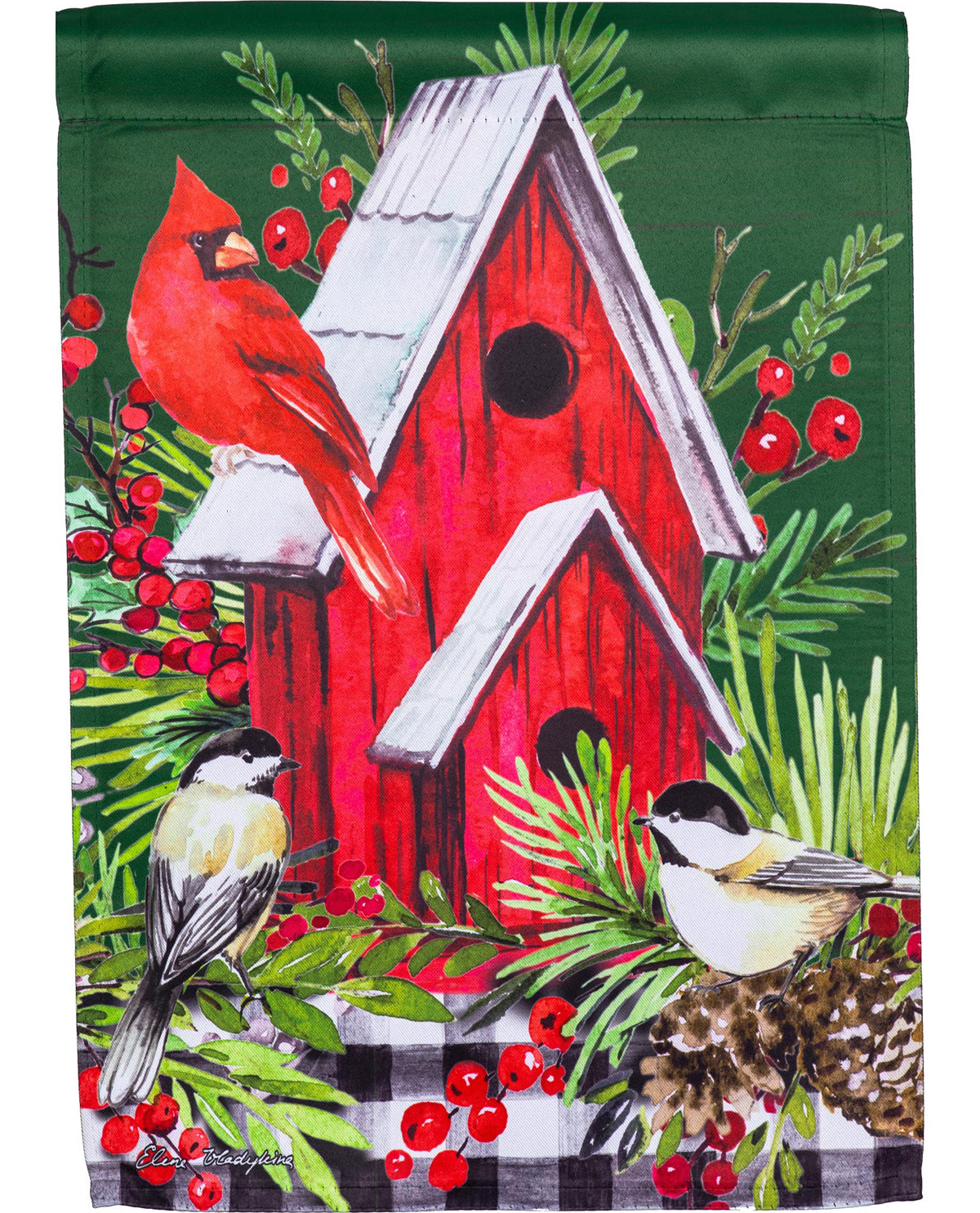 Christmas Cardinal Birdhouse Suede Garden Flag