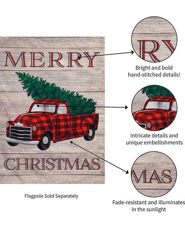 Plaid Christmas Truck Suede Garden Flag