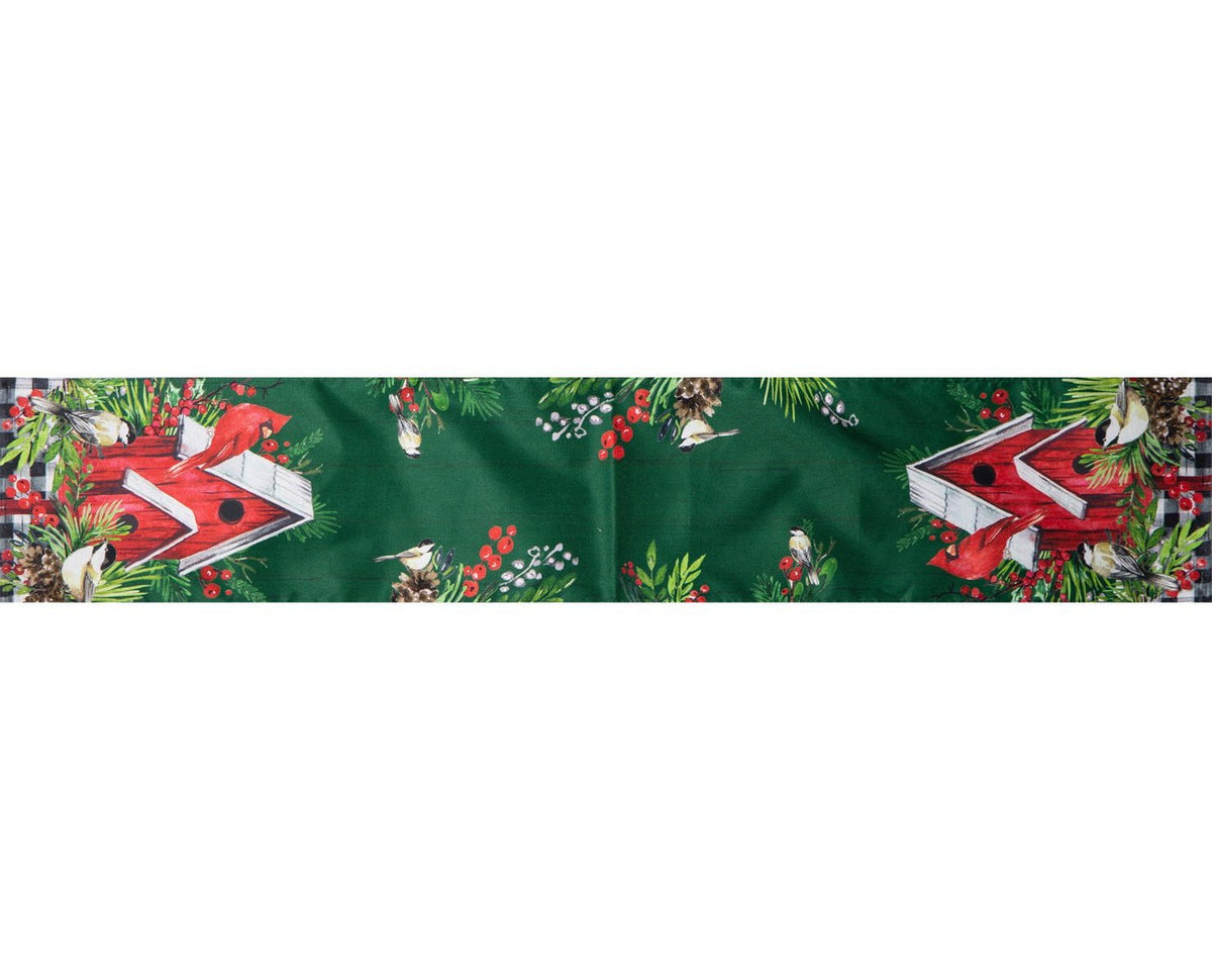 Christmas Cardinal Birdhouse Table Runner