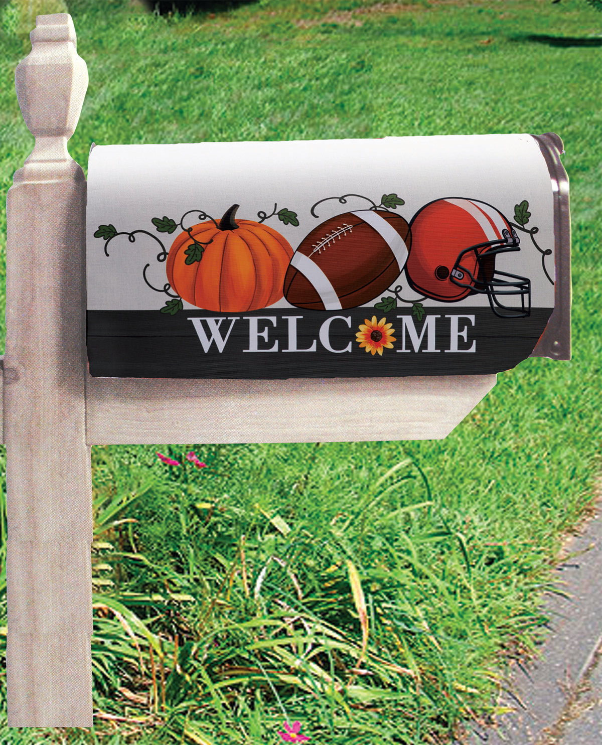 Football & Pumpkin Welcome Mailbox Cover