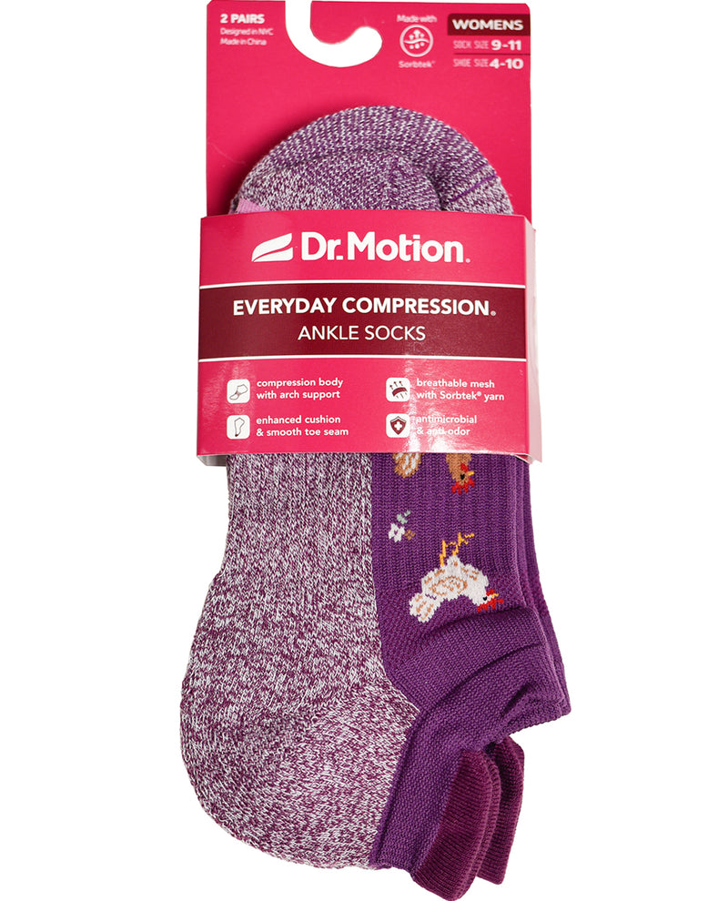 Pack of Dr. Motion ankle socks with packaging on a white background