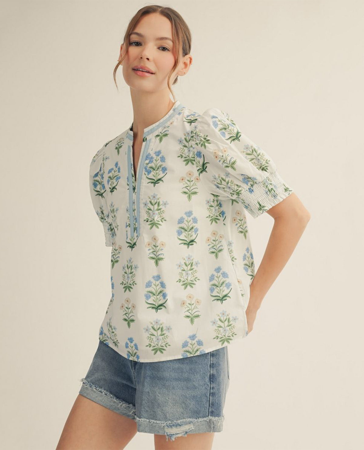 Jodifl Floral Print Puff Sleeve Top White