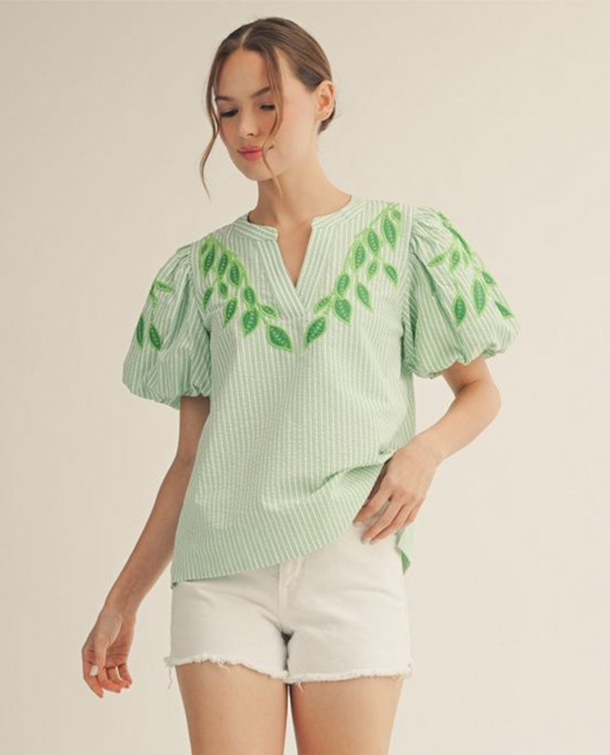 Jodifl Stripe Top With Embroidered Applique Green