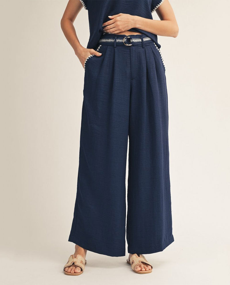 Jodifl Belted Soft Wide Leg Pant Navy
