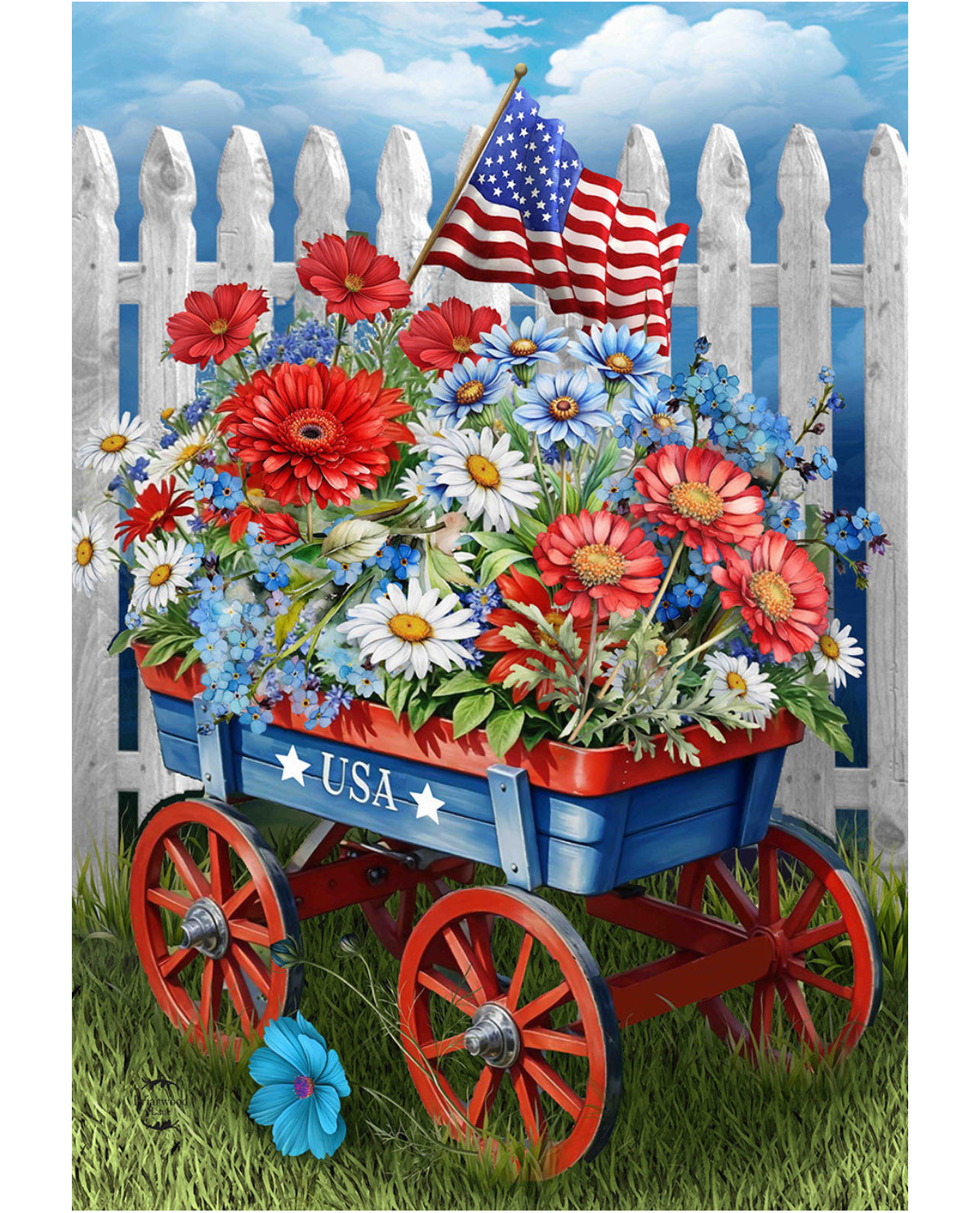 Patriotic Wagon Garden Flag