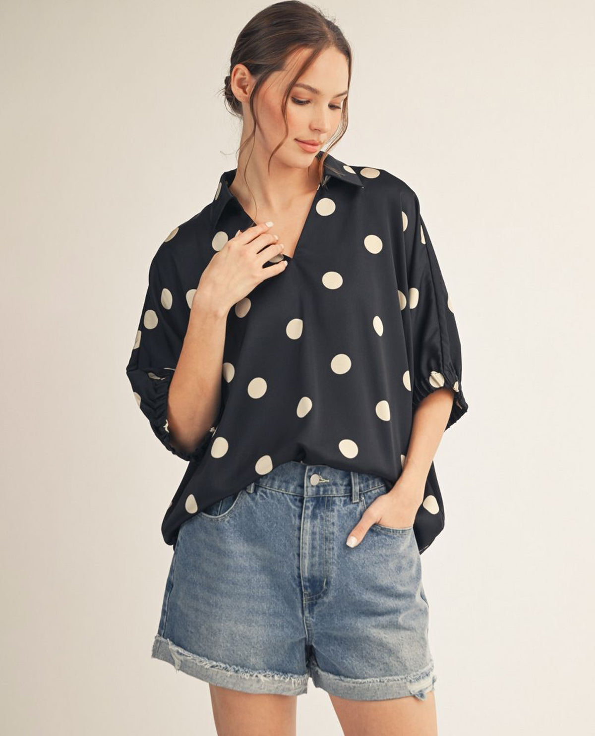 Jodifl V-Neck Polka Dot Top Black