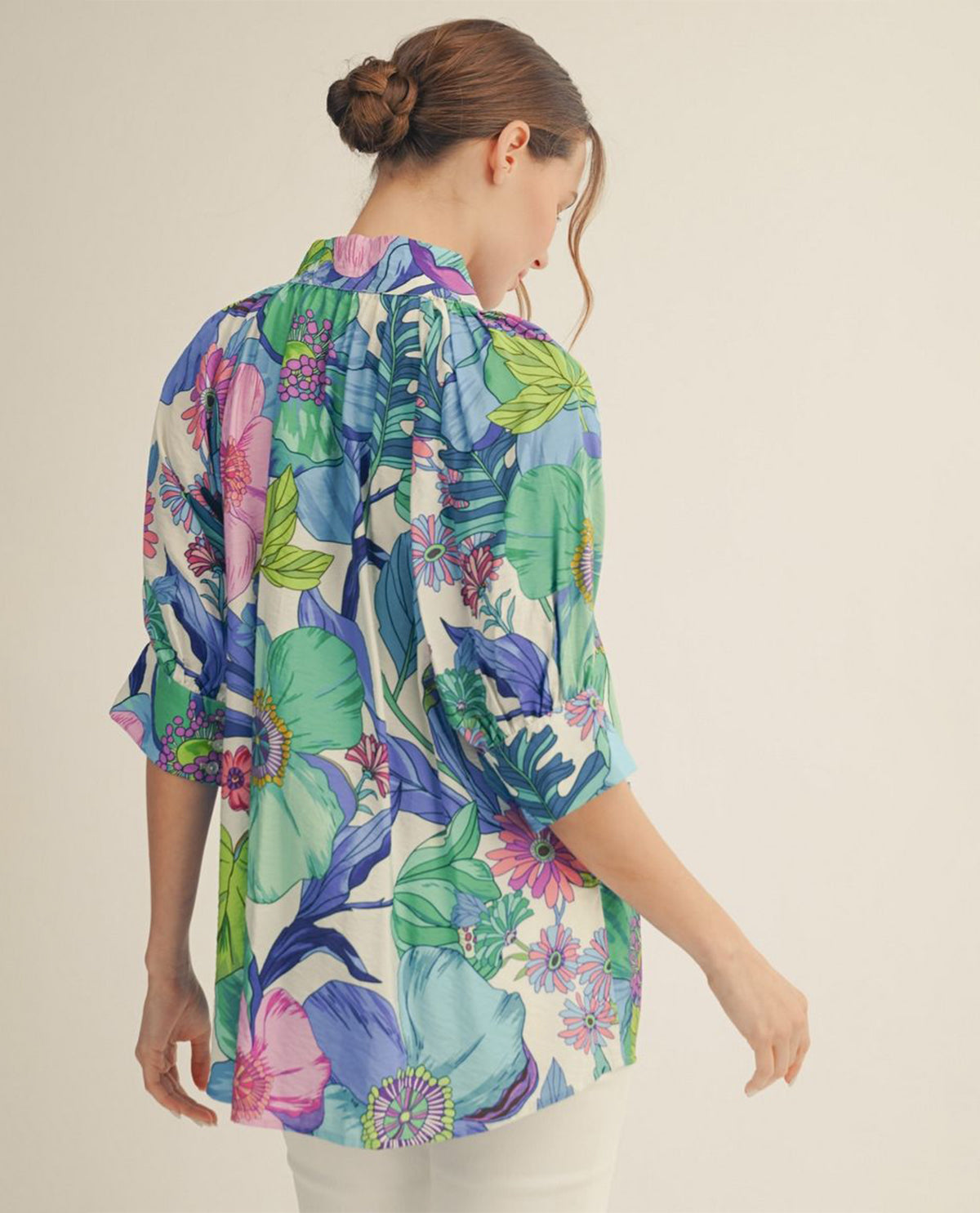 Jodifl Standing Neckline Floral Print Top