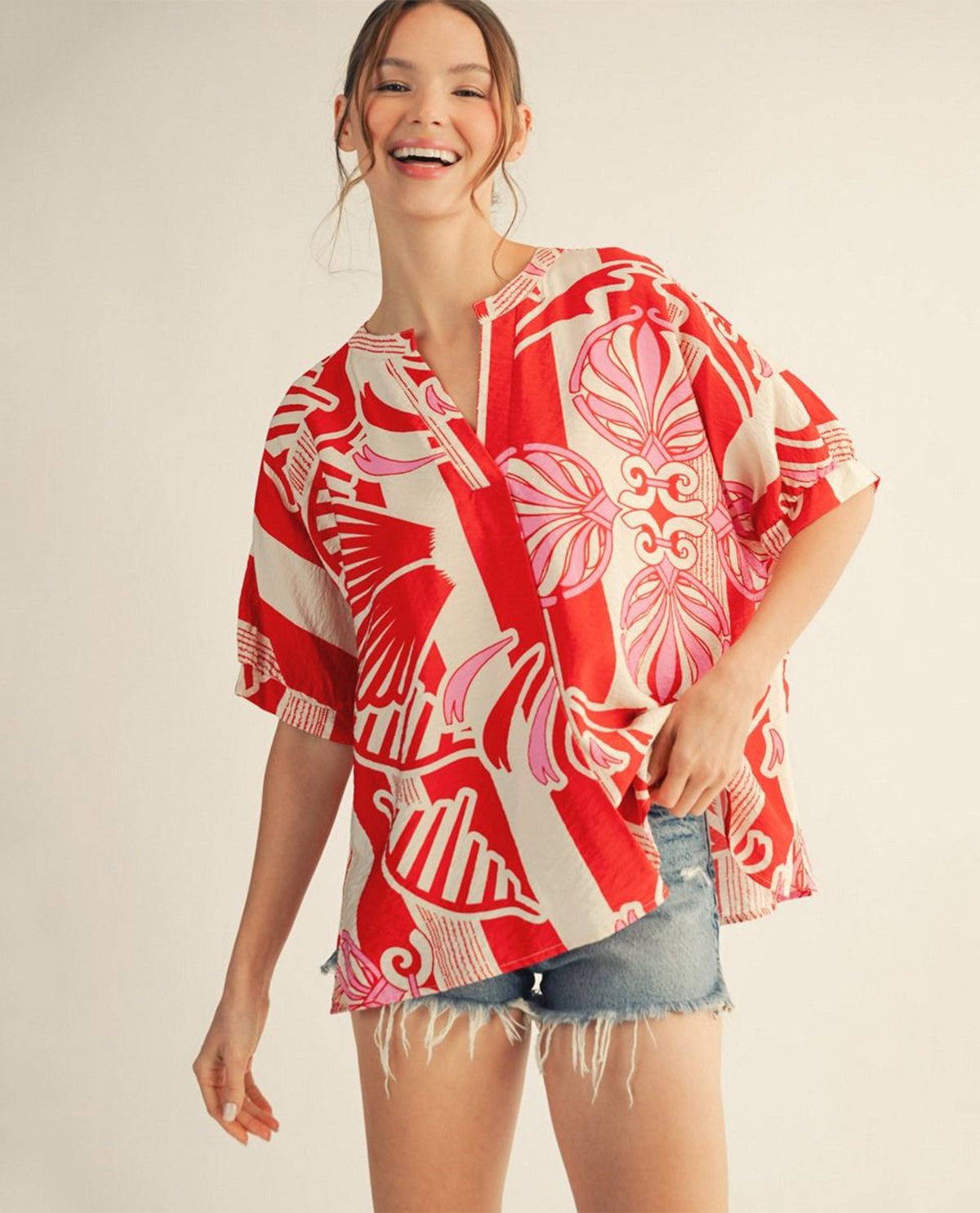 Jodifl Print Dolman Top Red