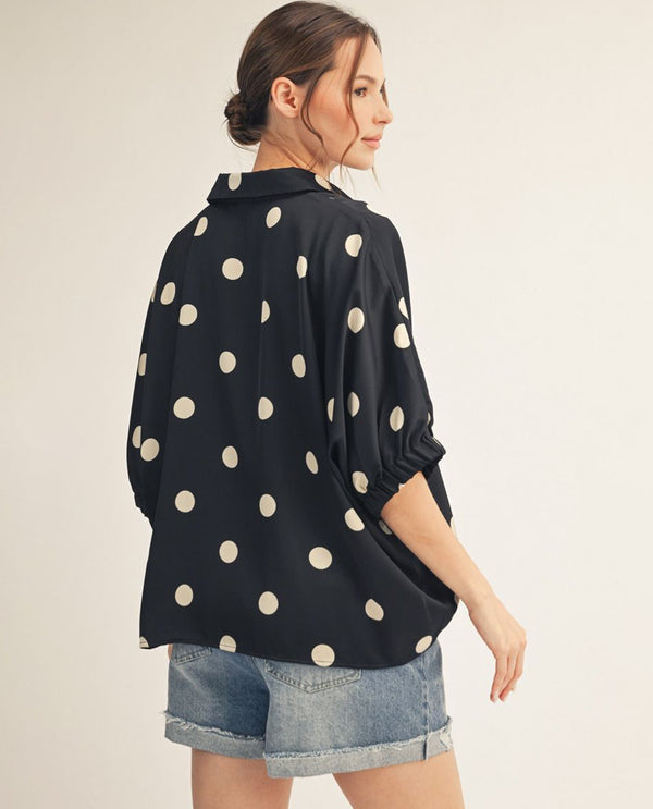 Jodifl V-Neck Polka Dot Top Black