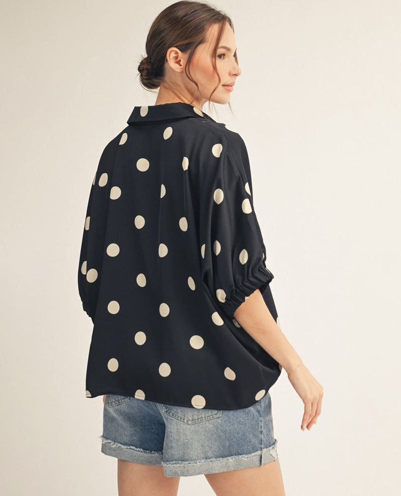 Jodifl V-Neck Polka Dot Top Black