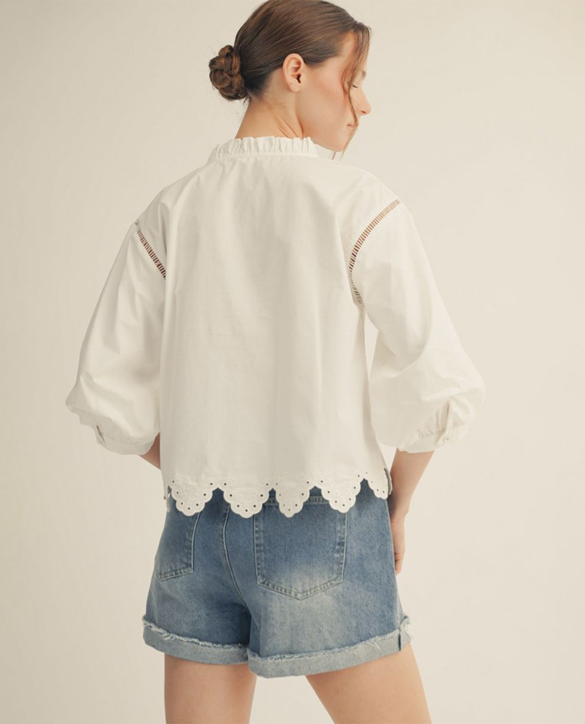 Jodifl Button Down Top With Eyelet Trim White