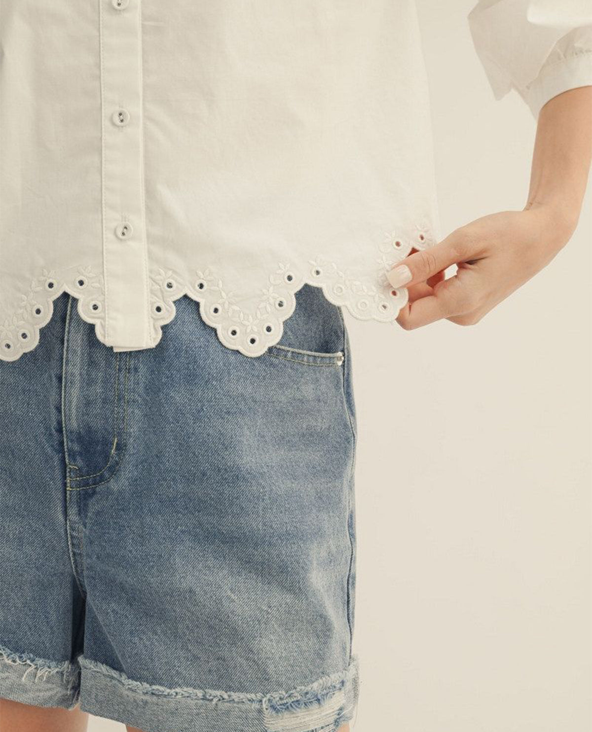 Jodifl Button Down Top With Eyelet Trim White