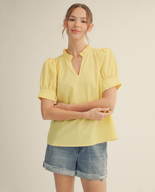 Jodifl Solid Crinkle Top With Puff Sleeves