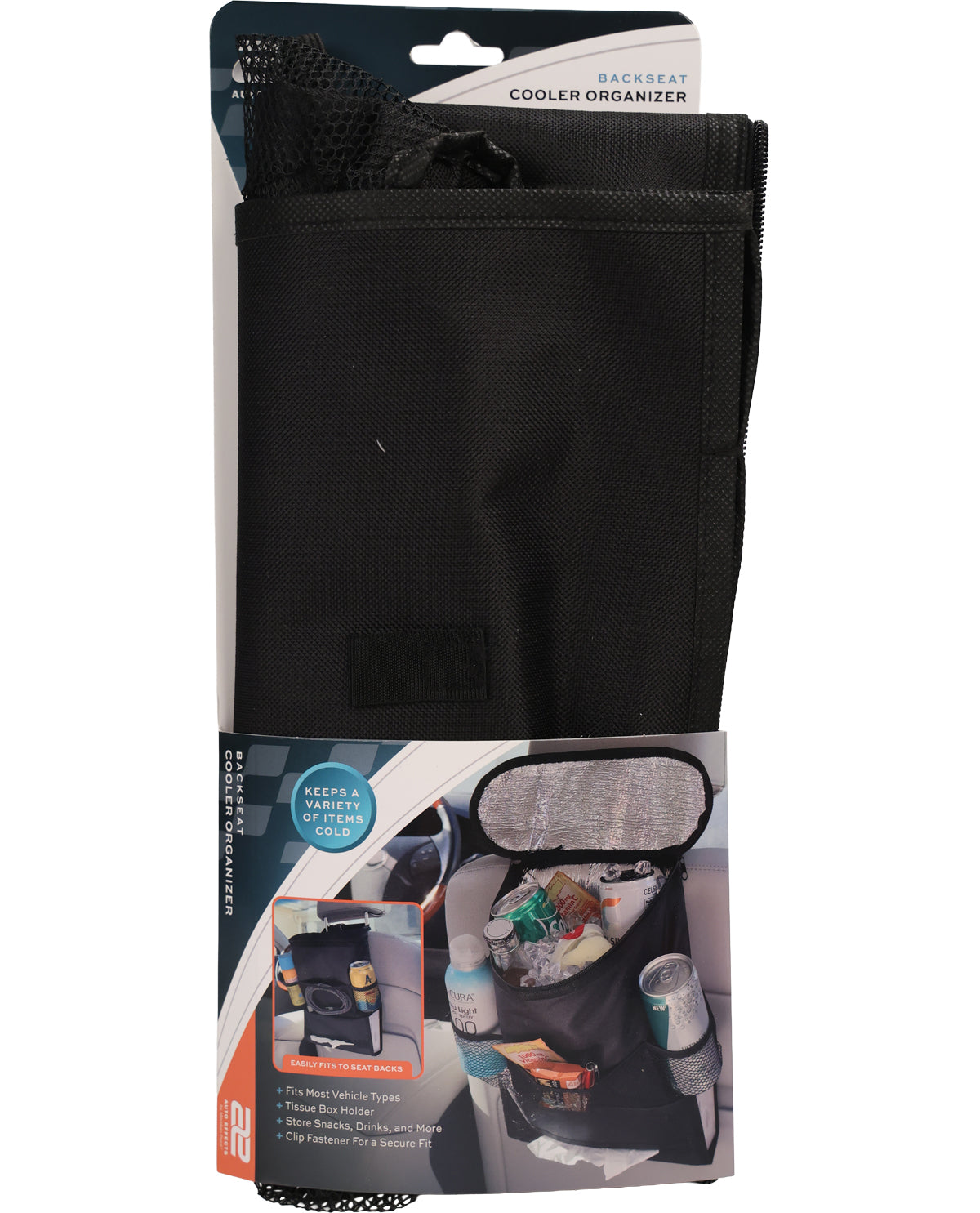Black cooler organizer with packaging on a white background
