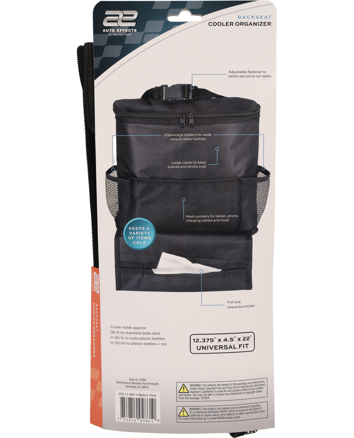 Black cooler organizer with packaging displaying brand logo and product details.