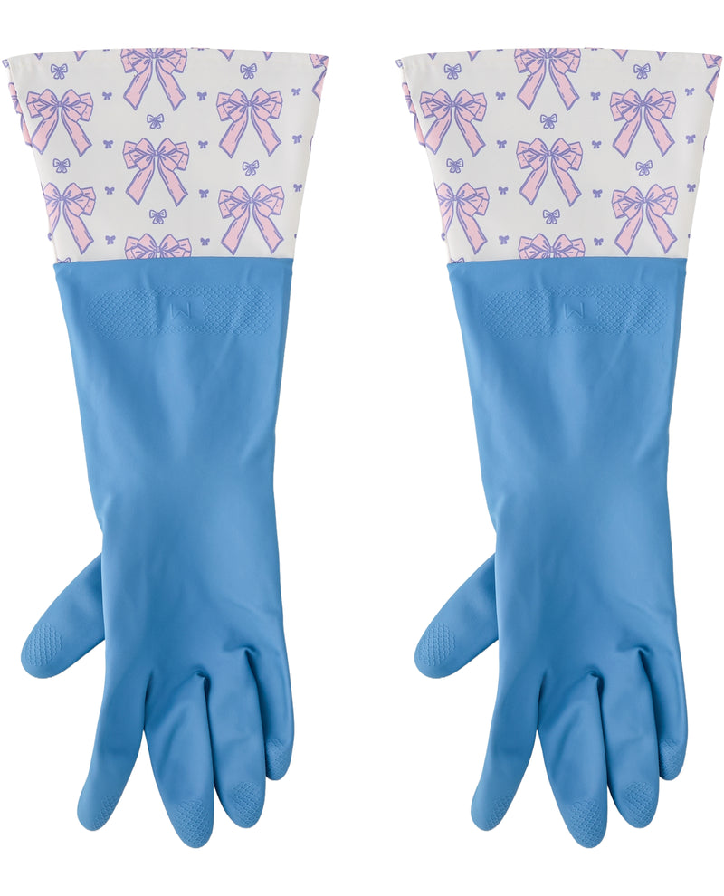 Latex Gloves - Blue With Bows