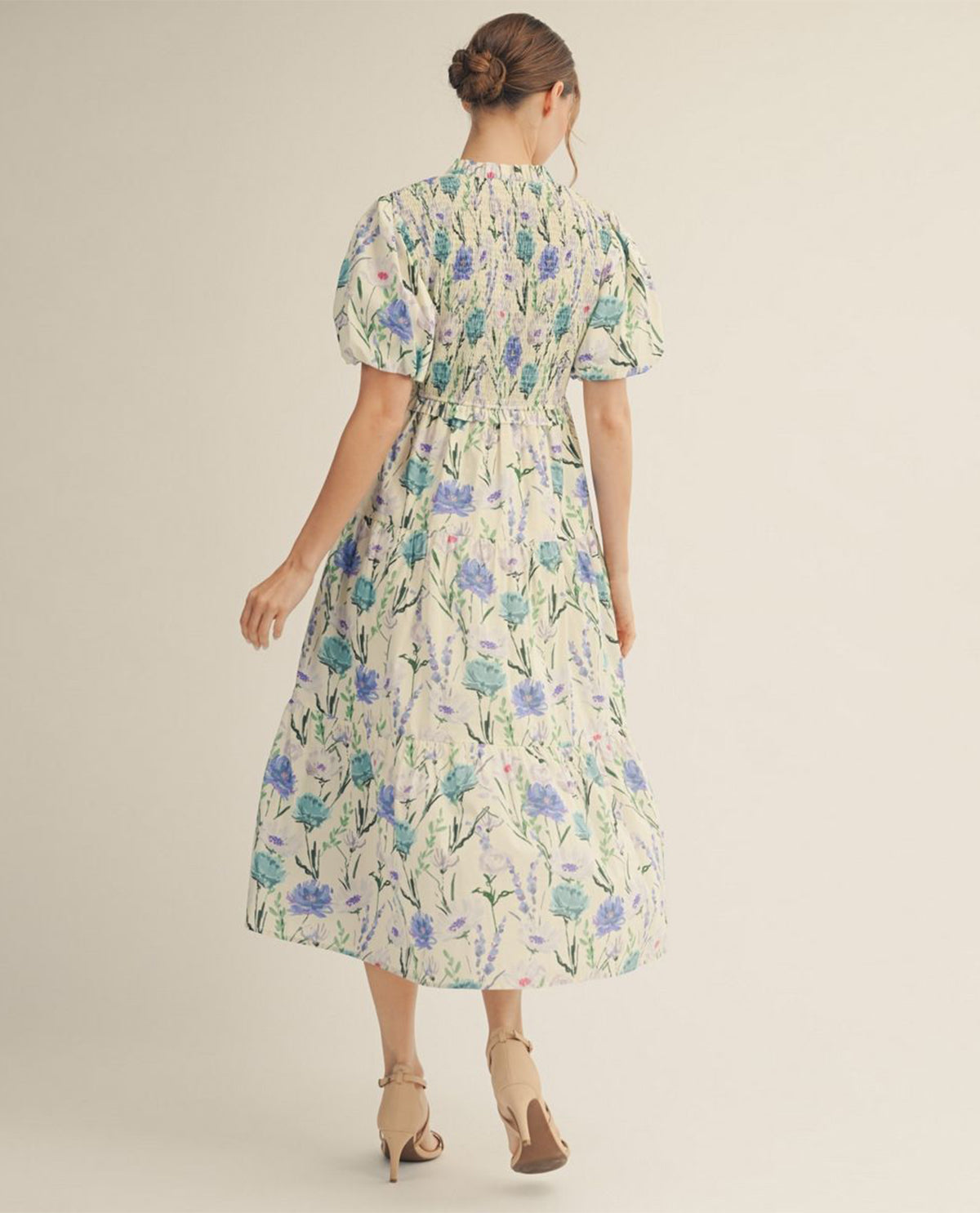 Jodifl Tiered Floral Midi Dress Blue