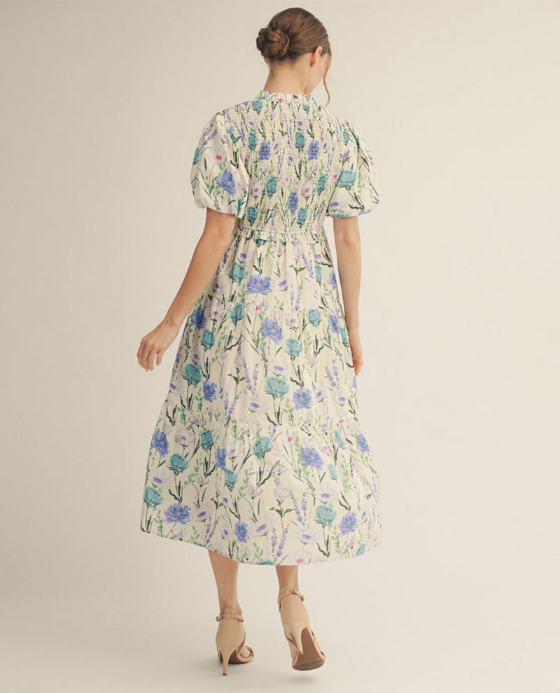 Jodifl Tiered Floral Midi Dress Blue