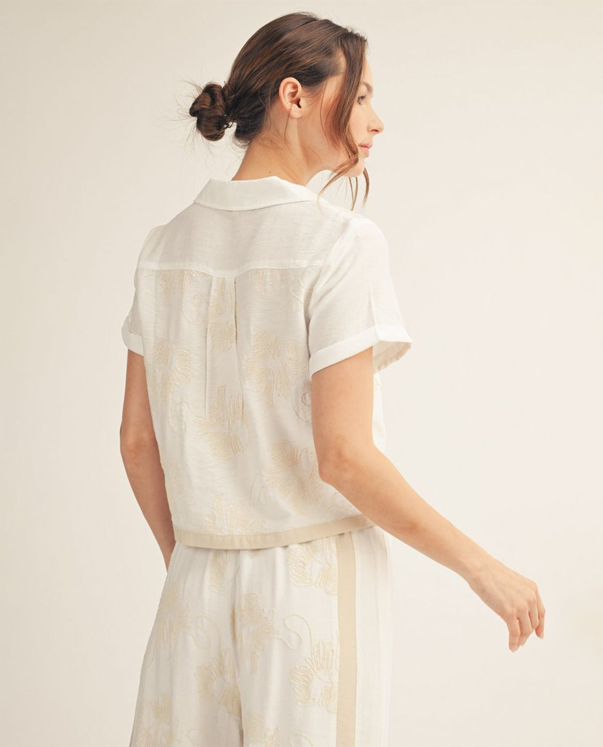 Jodifl Print Button Front Top With Solid Trim Off White