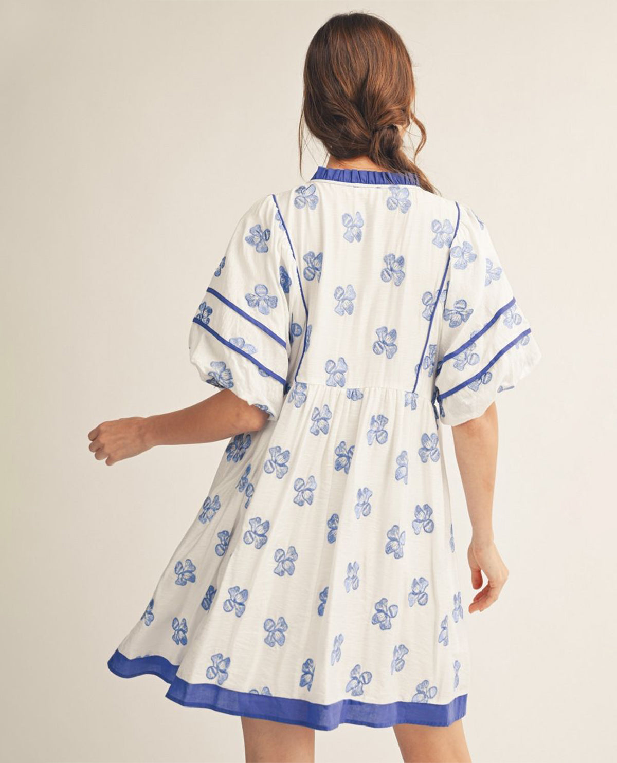 Jodifl Flower Embroidered Dress With Solid Trim White