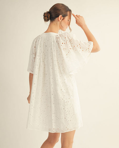 Jodifl Flutter Sleeve Eyelet Dress Off White